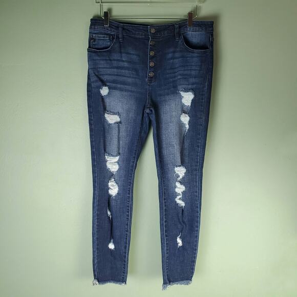 Kancan Womens Lola High Rise Distressed Skinny Dark Wash Jeans Size 31 - Picture 1 of 8
